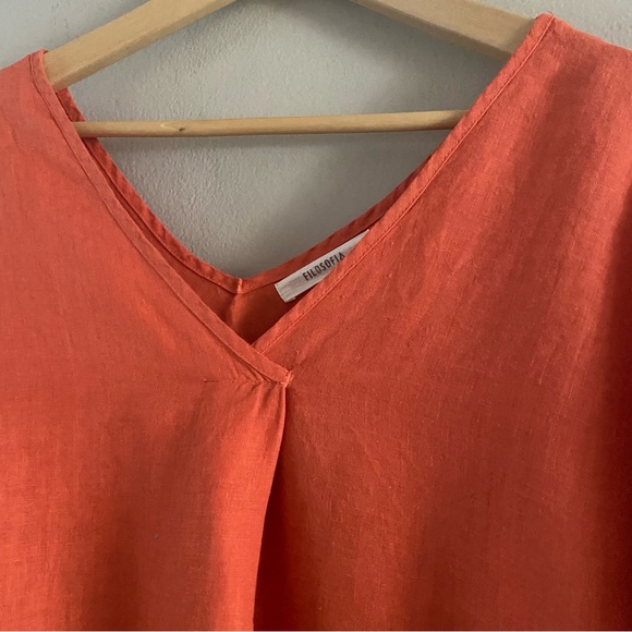 Filosofia Women’s 100% Linen Dress Spice Orange Double V-Neck Pockets Size XS - Picture 3 of 13